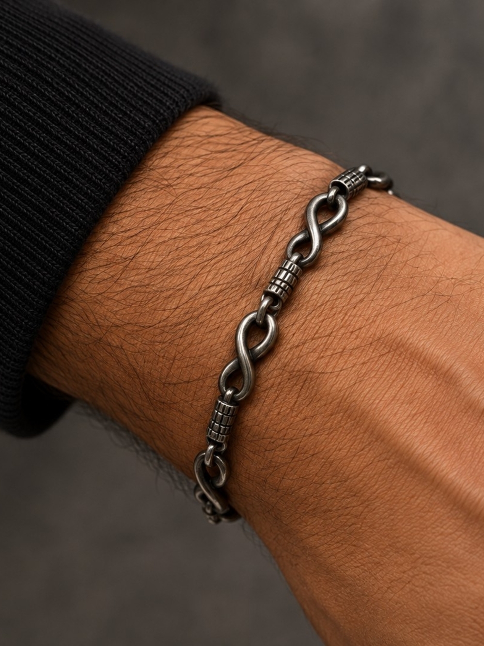 Men's Black Stainless Steel Infinity Link Bracelet